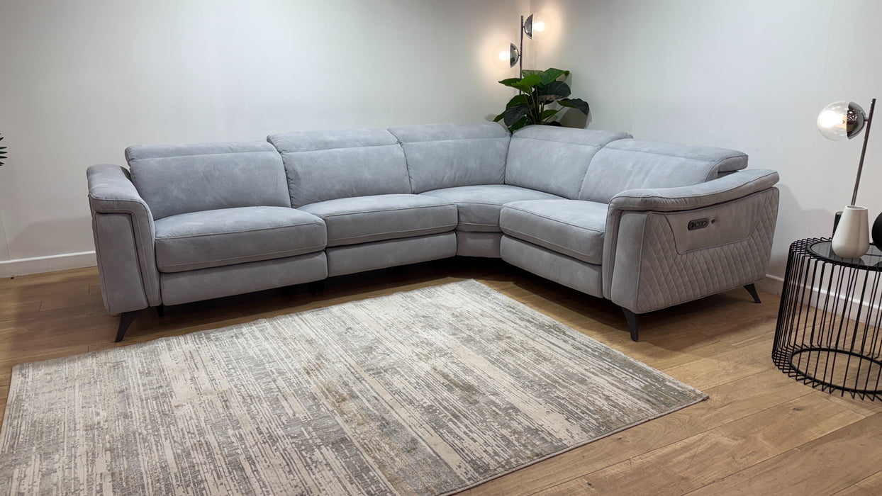 Sofology Ezra Fabric 3 Corner 1.5 Power Recliner/Headrest Heated Seat in Lifestyle Flecked Silver