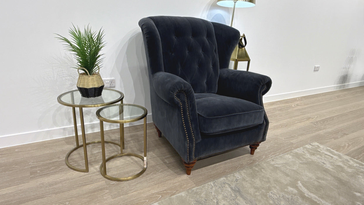 Sofology Darcy Fabric Accent Wing Chair with Studs in Relaxed Chenille Ink