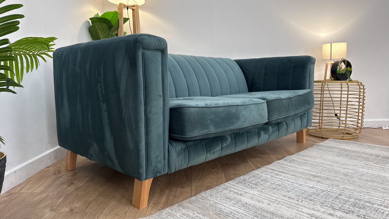 Sofology Fluted Isla Fabric 2 Seater in Velluto Azure
