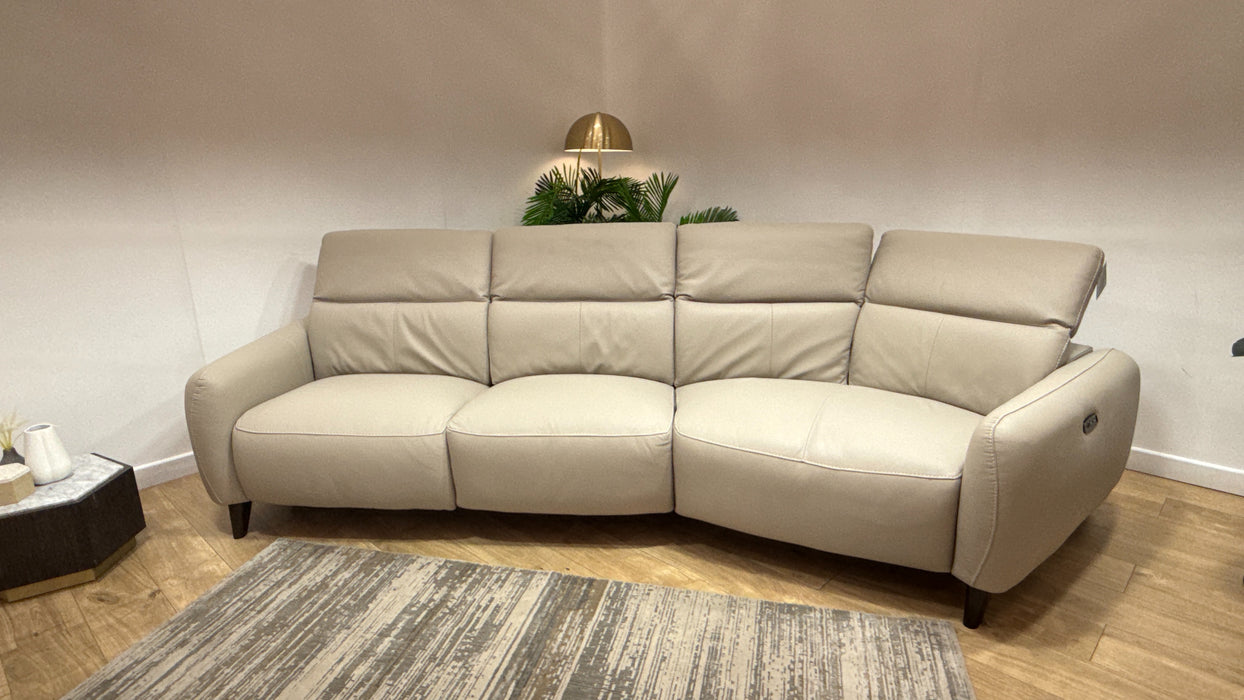 Sofology Larsen Leather 4 Seater Asymmetrical Power Recliner/Headrest In Trusty Matt Stone