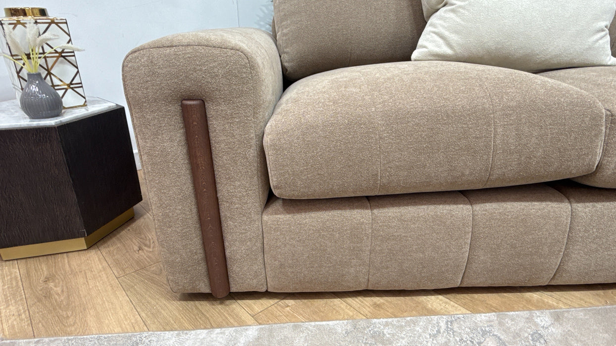 Sofology Soho Fabric 2 Seater Dark Wood Trim in Micro Boucle Mink/Natural Mix