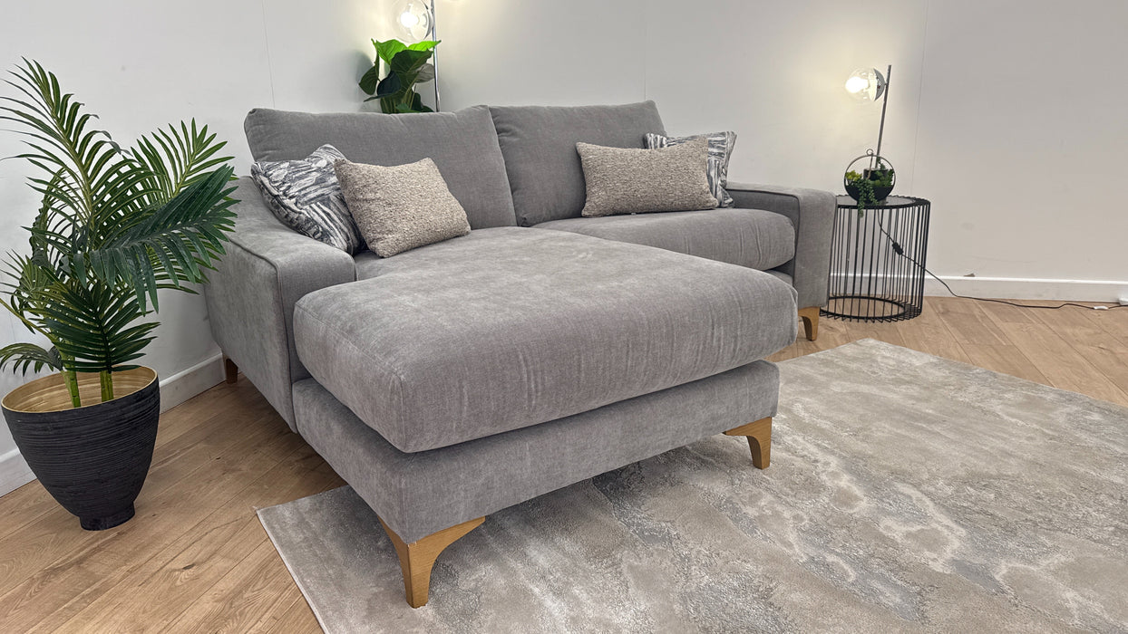Sofology The Wildwood 3 Seater Fabric Chaise Sofa in Vintage Chenille Grey Contrast Piping Mix
