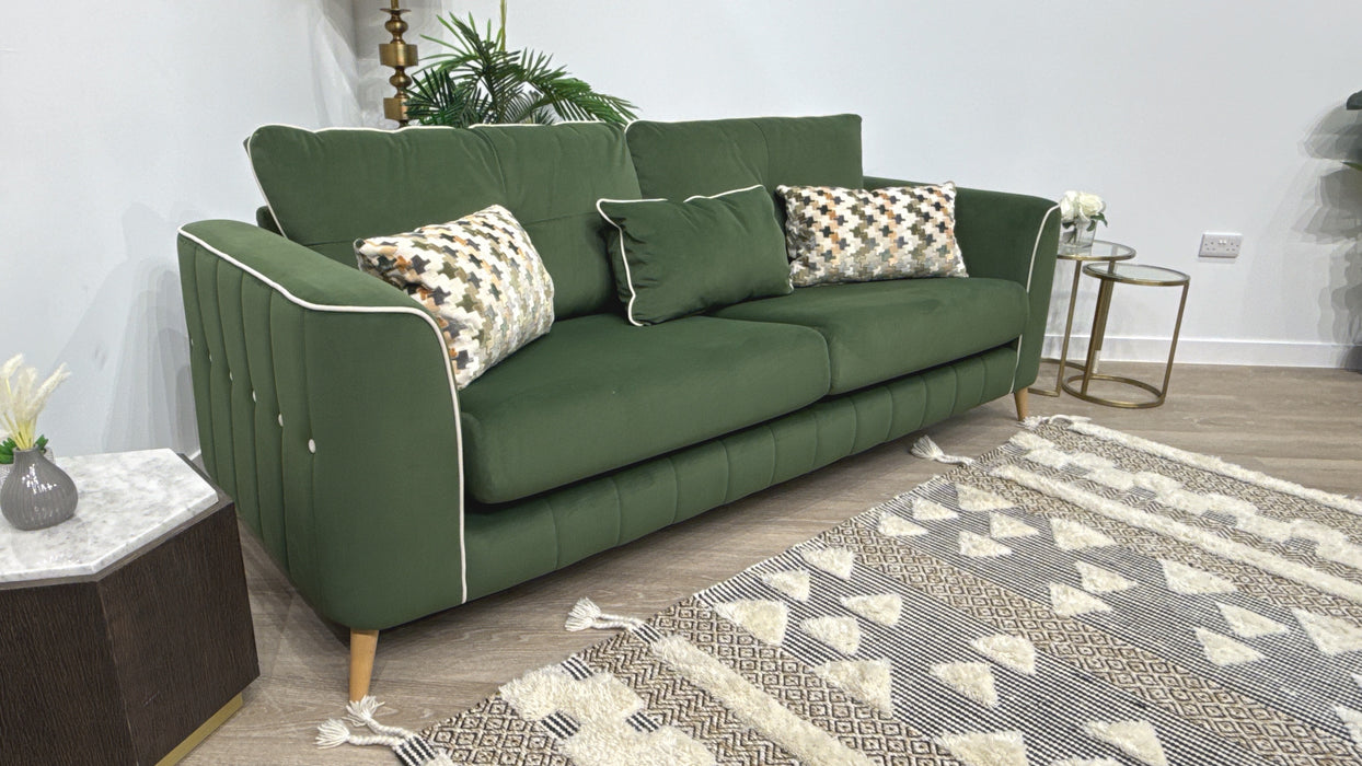 Sofology Remy Fabric 4 Seater in Super Matt Velvet Moss Mix With Cream Contrast Piping