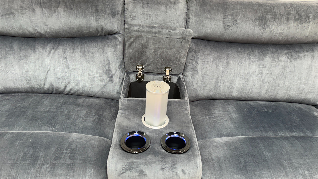 Sofology Renato Fabric 2.5 Seater Console Power Recliner in Heritage Velvet Granite