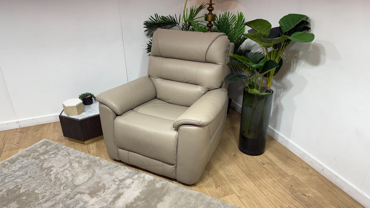 Sofology Cleveland Leather Chair Power Recliner/Headrest Heated Seat Lumbar in Trusty Embossed Stone