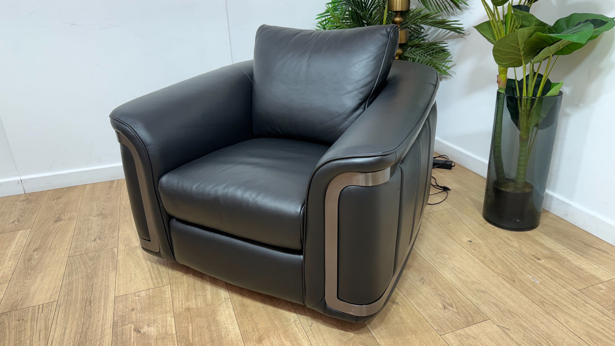 Sofology Plaza Leather Swivel Chair in Trusty Embossed Jet Black