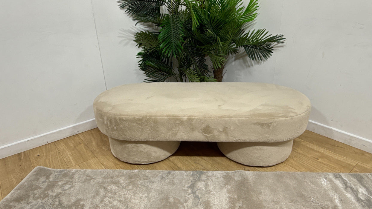 Sofology Chamonix Designer Footstool in Soft Short Pile Faux Fur Natural Mix
