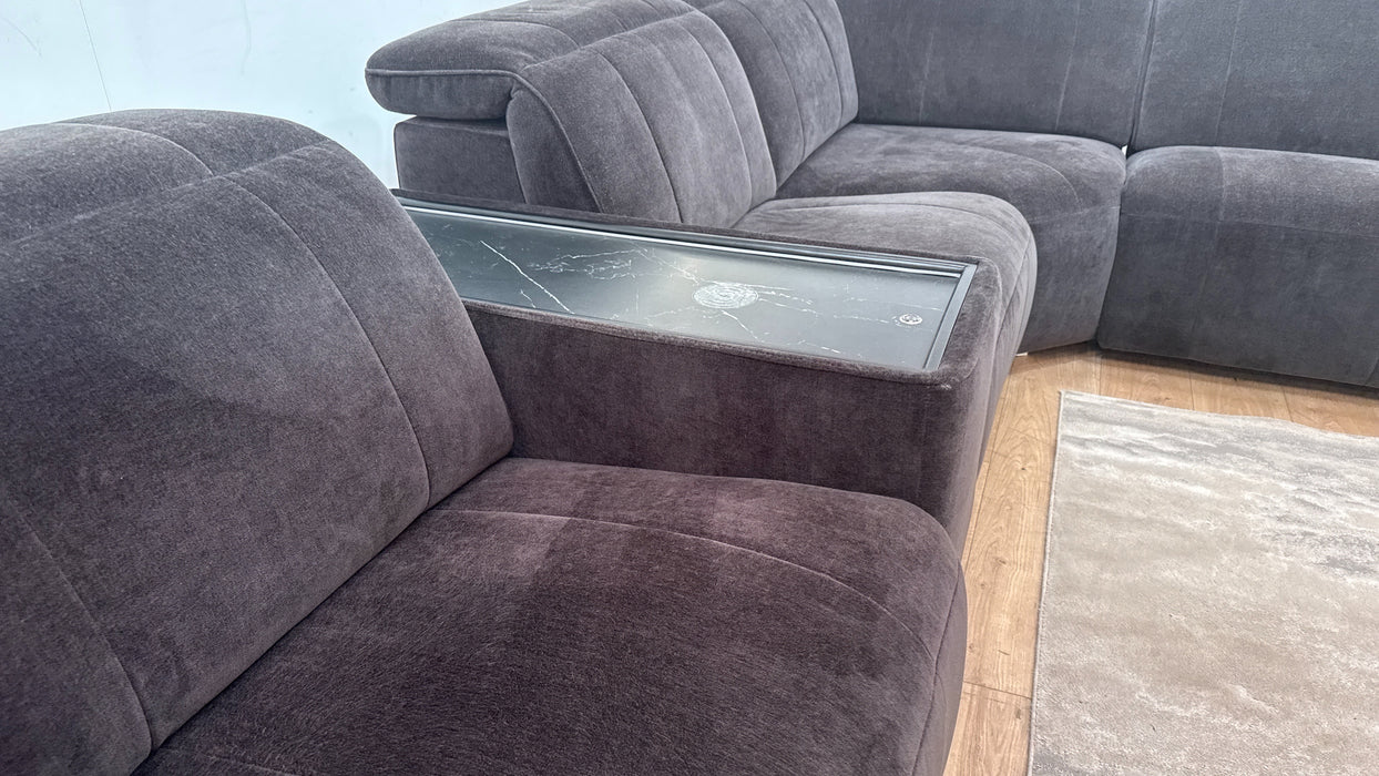 Sofology Lumiere Fabric 3 Console Corner 3 Power Recliner/Headrest in Relaxed Chenille Raisin