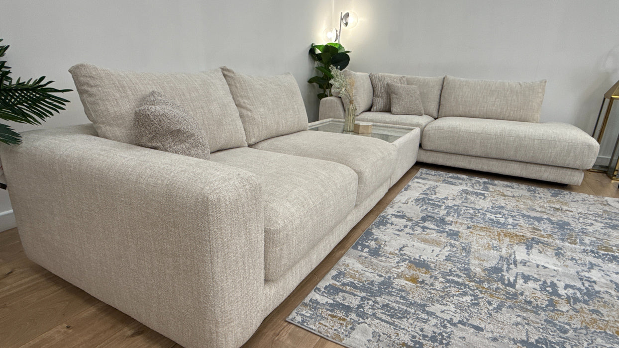 Sofology Amalfi Fabric 2 Console Corner 1 Chaise in Micro Flecked Boucle Natural Mix