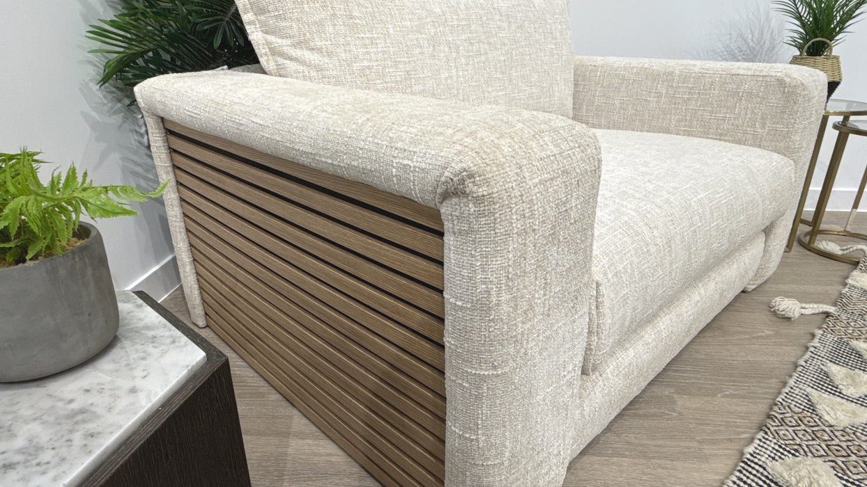Sofology Cove Fabric Loveseat Light Wood Panel in Artisan Chenille Ecru Mix