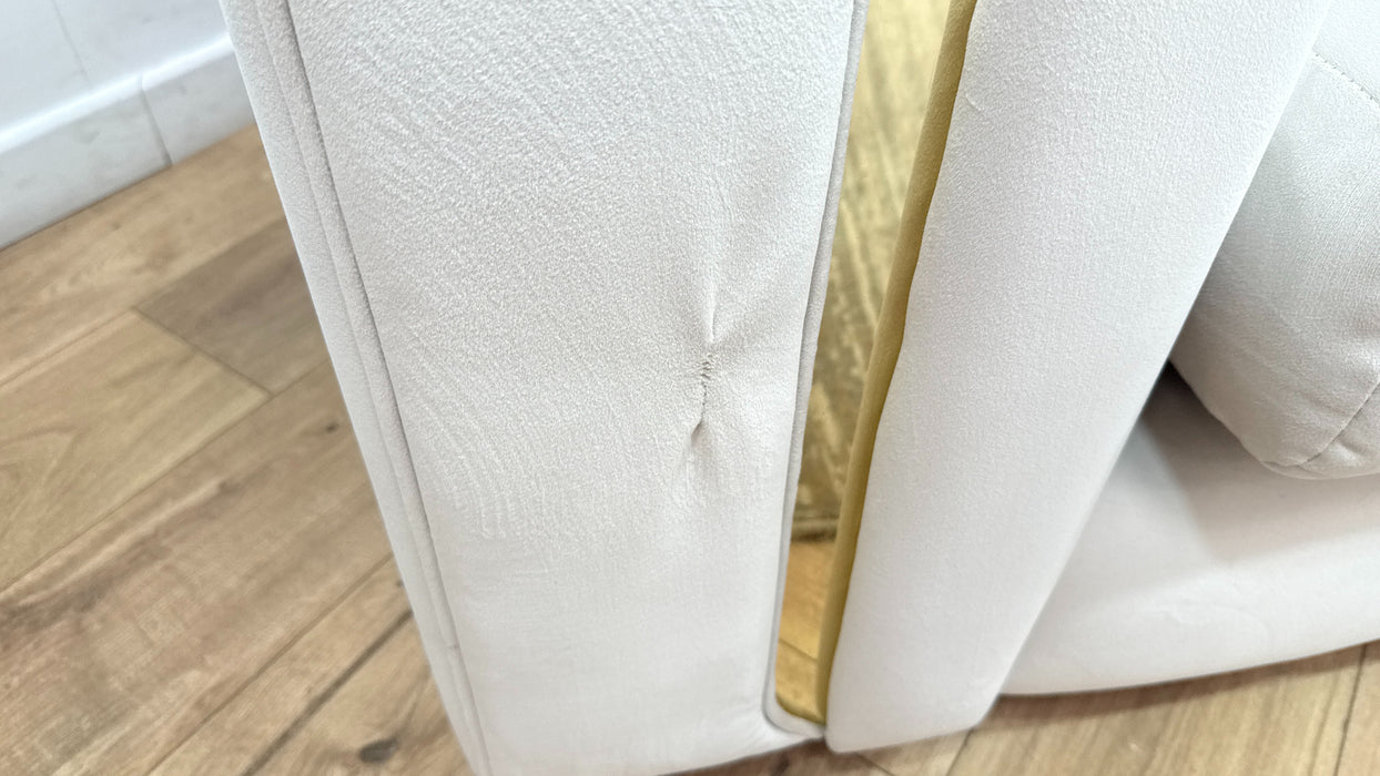 Sofology Oscar Fabric 4 Seater Gold Trim in Super Matt Velvet Ecru Mix