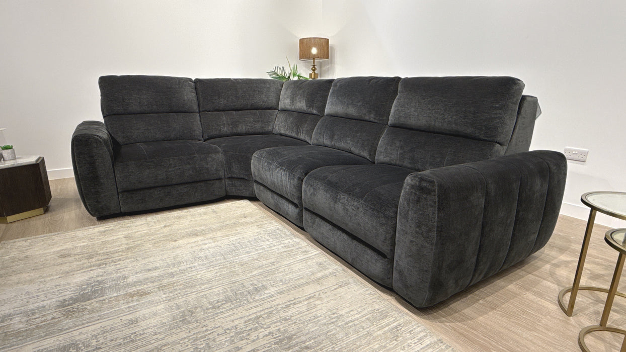Sofology Portofino Fabric 1.5 Corner 3 Power Recliner/Headrest in Luxury Deep-Pile Chenille Slate