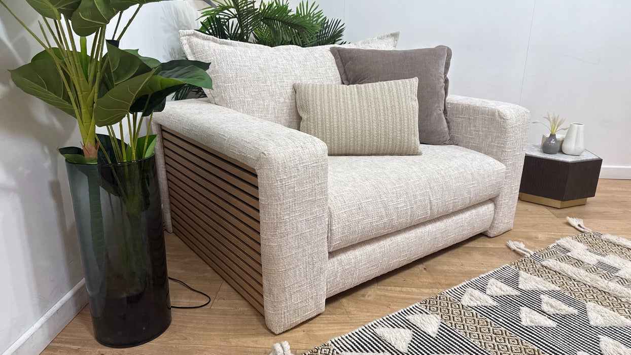 Sofology Cove Fabric Loveseat Light Wood Panel in Artisan Chenille Ecru Mix