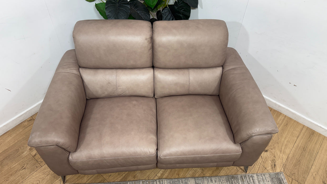 Sofology Illinois Leather 2 Seater Power Recliner/Headrest in Relaxed Soft Stone