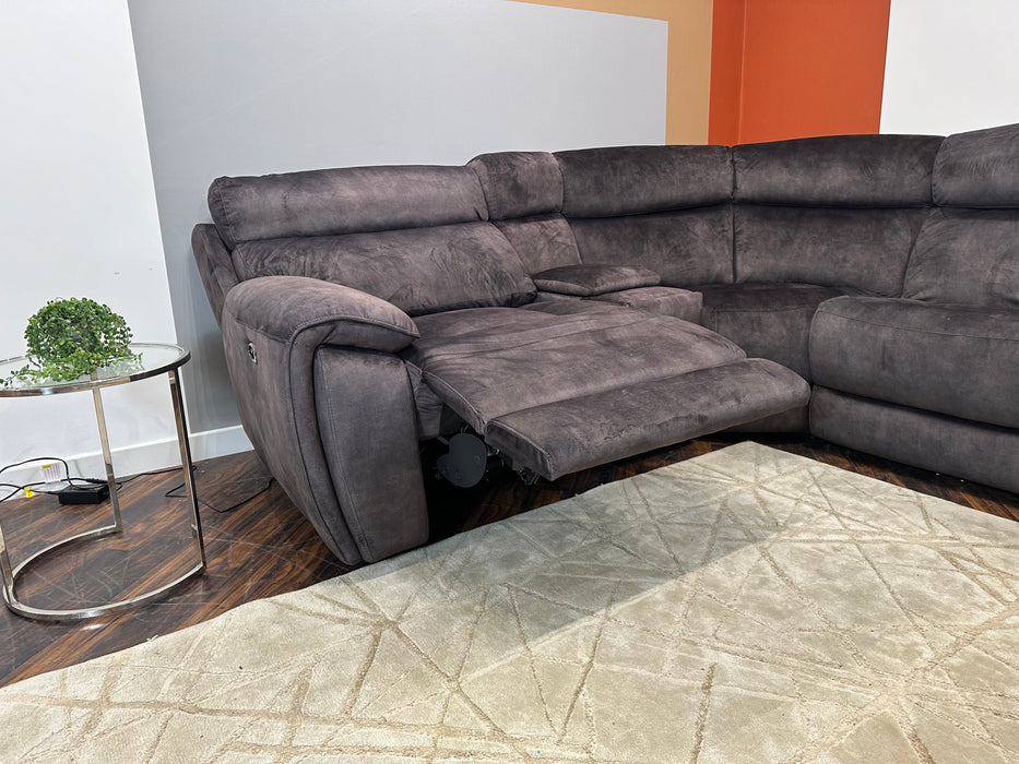 Radleigh 1.5 Corner 2.5 + Console Modular - Power Reclining Fabric Sofa -  Charcoal