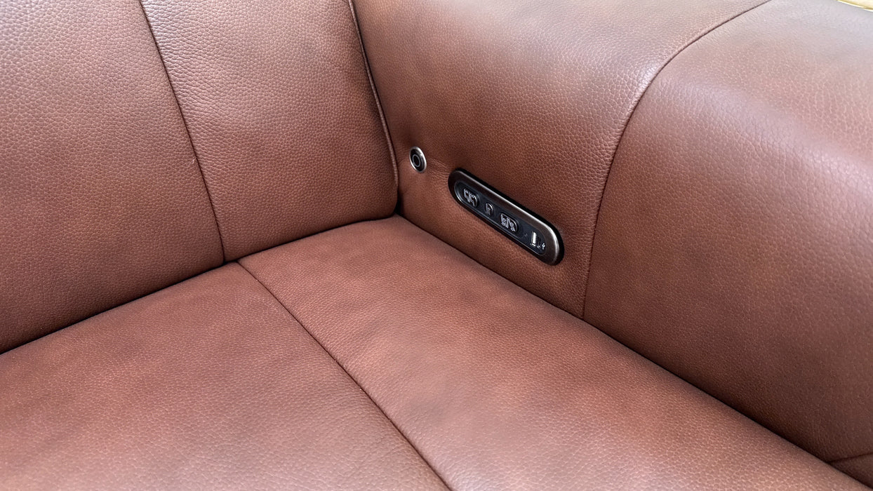 Sofology Lumiere Leather 1.5 Corner 3 Power Recliner/Headrest Gold Trim in Trusty Embossed Chestnut
