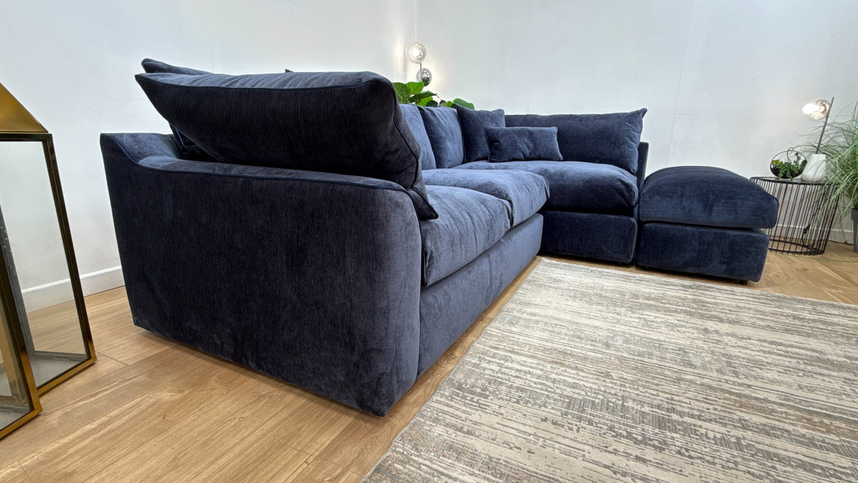 Sofology Georgio 3 Corner 1 Terminal Extra Flex Seats in Luxury Deep Pile Chenille Denim Mix
