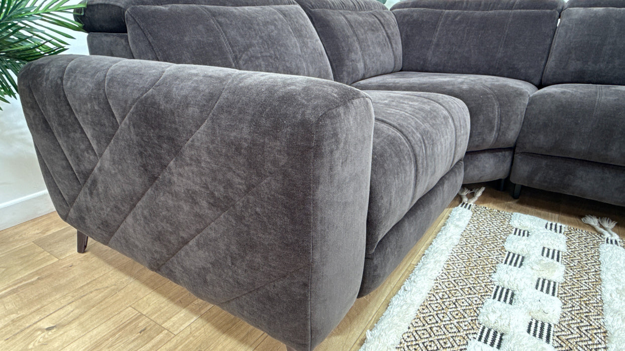 Sofology Allure Fabric 1.5 Corner 3 Power Recliner/Headrest Heated Seats Speakers in Relaxed Chenille Raisin