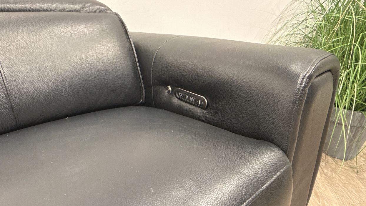 Sofology Premiere Leather 2.5 Seater Smart Console Power Recliner/Headrest Heated Seats in Trusty Embossed Jet Black