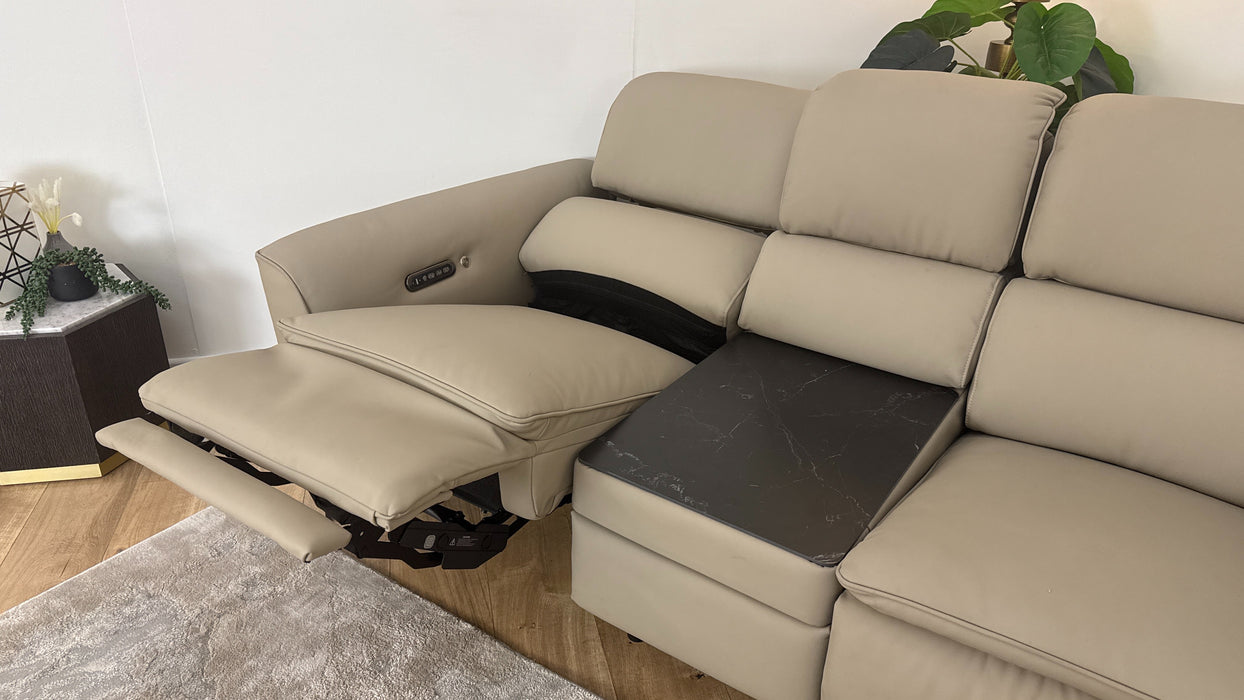 Sofology The Viento Leather 2 Seater Console Power Recliner/Headrest Heated Seat Lumbar in Trusty Super Matt Putty