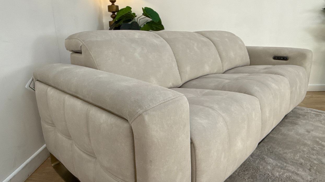 Sofology Marvella Fabric 3 Seater Power Recliner/Headrest in Lifestyle Flecked Ivory