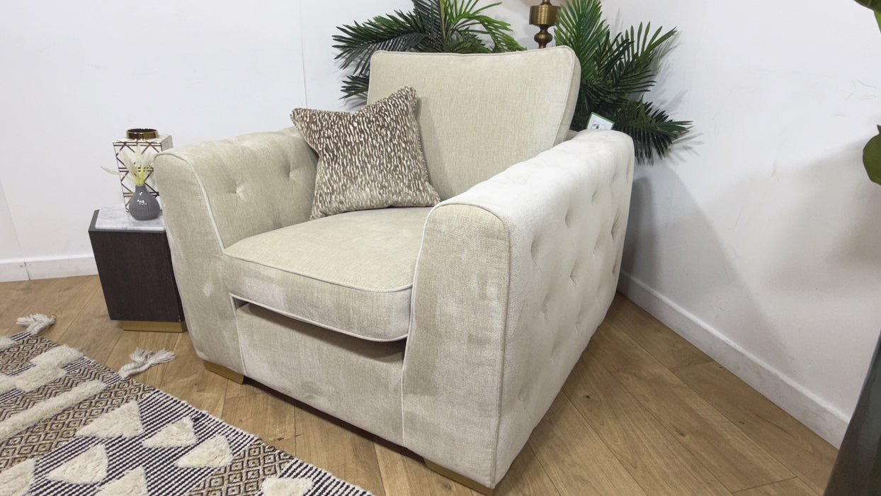 Sofology Valentina Fabric Chair Foam Seat in Luxury Deep Pile Chenille Stone Mix