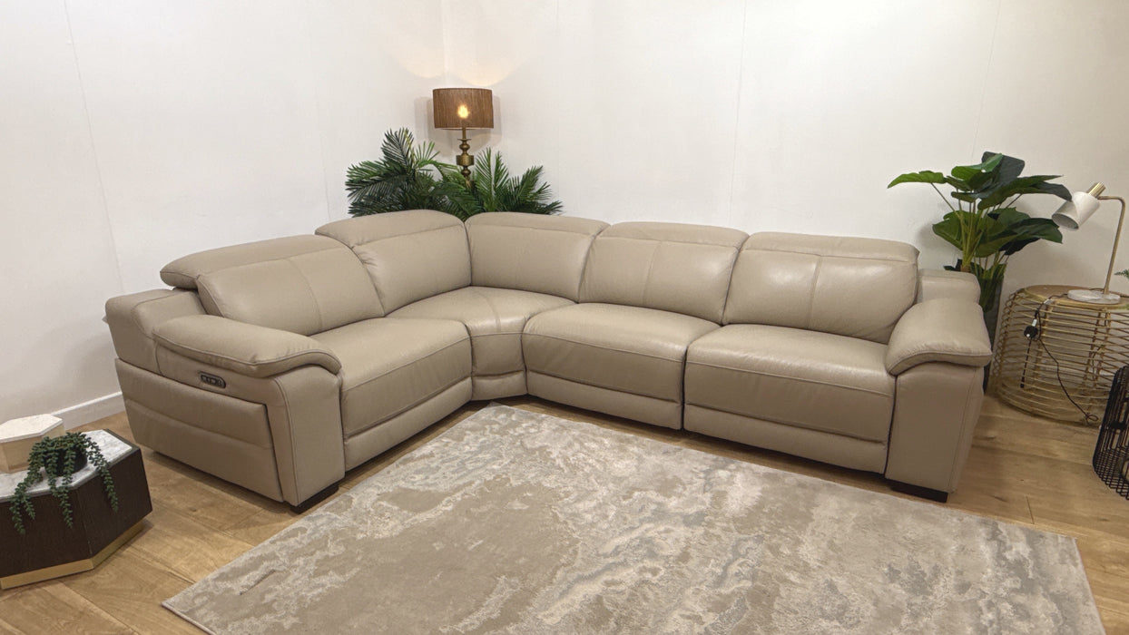 Sofology Portland Leather 1.5 Corner 3 Triple Power Recliner/Headrest in Trusty Embossed Stone