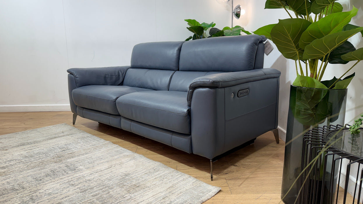 Sofology Illinois Leather 3 Seater Power Recliner/Headrest in Trusty Soft Sheen Smoke Blue