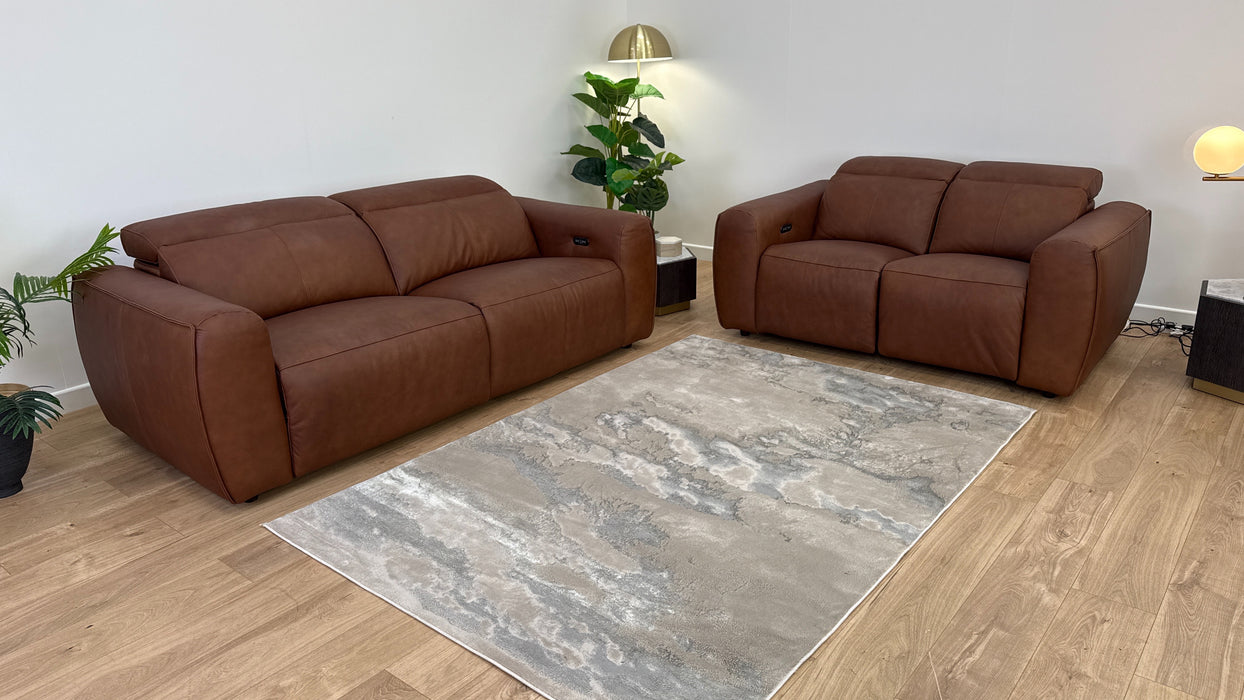 Bohemia 3 Seater Sofa + 2 Seater Power Recliner, Power Hdrst- Leather - Power Recliner, Power Hdrst - Relaxed Matt Expresso