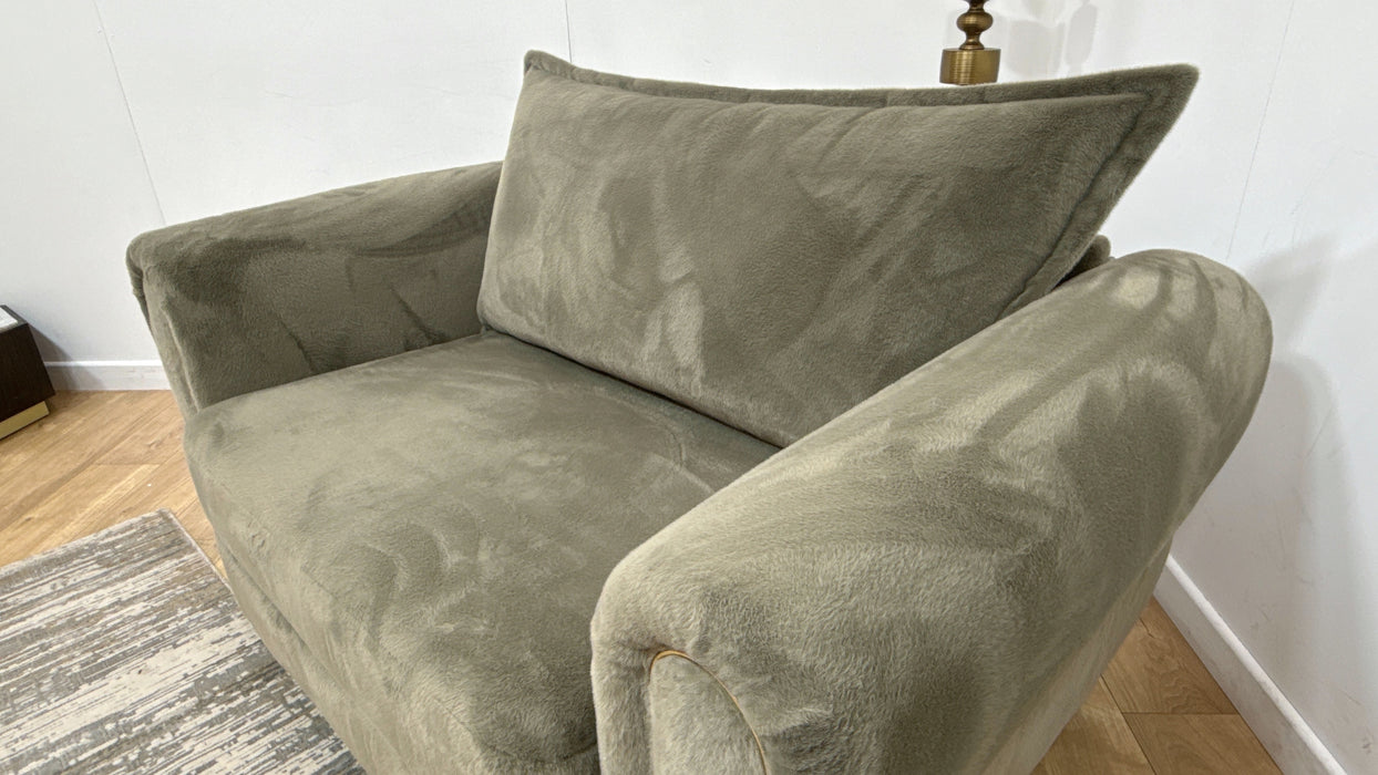 Sofology Chamonix Loveseat in Soft Short Pile Faux Fur Sage Mix