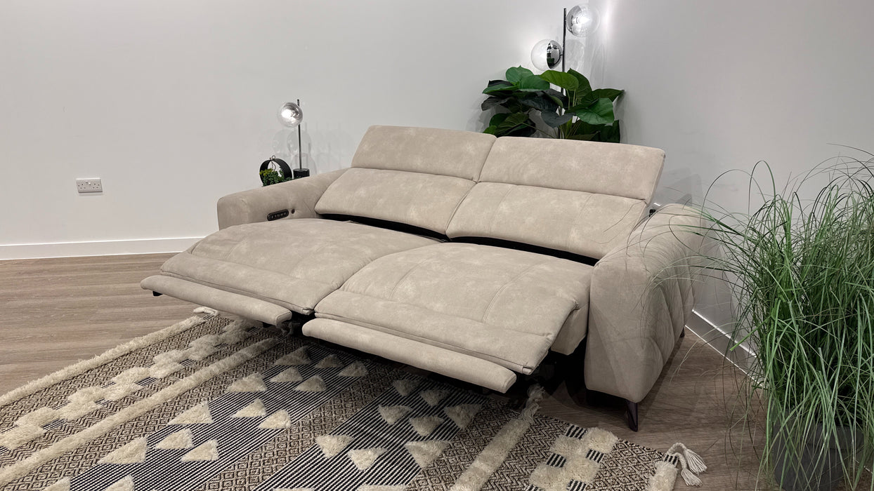 Sofology Allure Fabric 2.5 Seater Power Recliner/Headrest Heated Seats Lumbar Support Speakers in Lifestyle Flecked Fabric Ivory