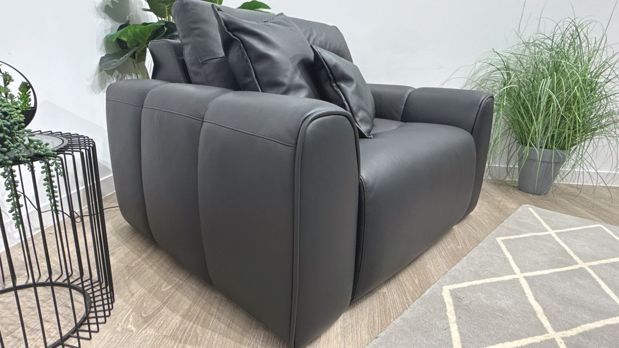 Sofology Daxton Leather Chair Motion Chaise in Trusty Matt Jet Black