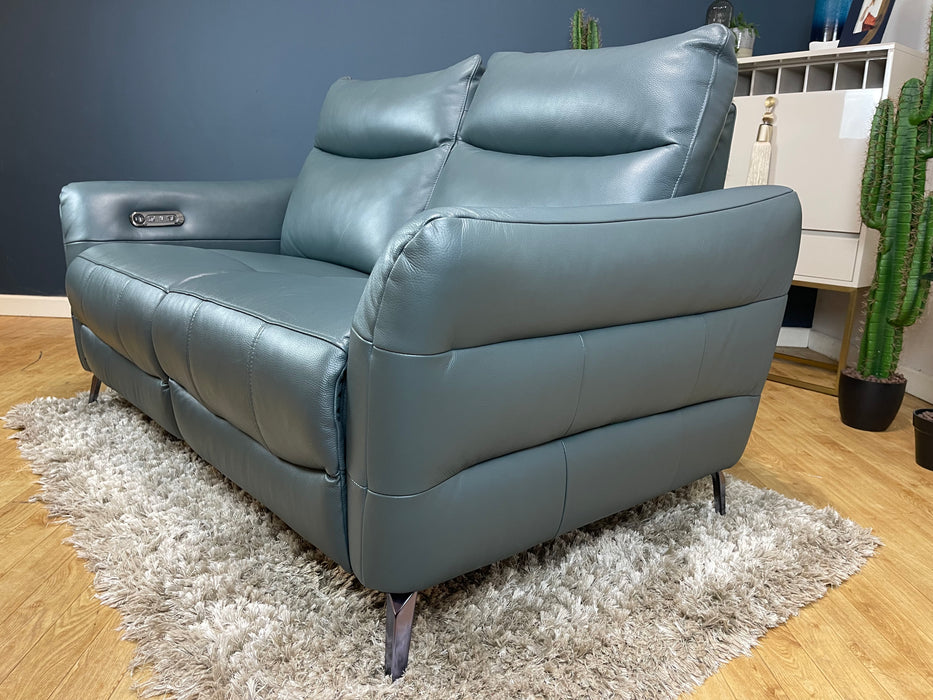 Renato 2 Seater - Trusty Embossed Leather Peacock - Power Recliner (WA2)