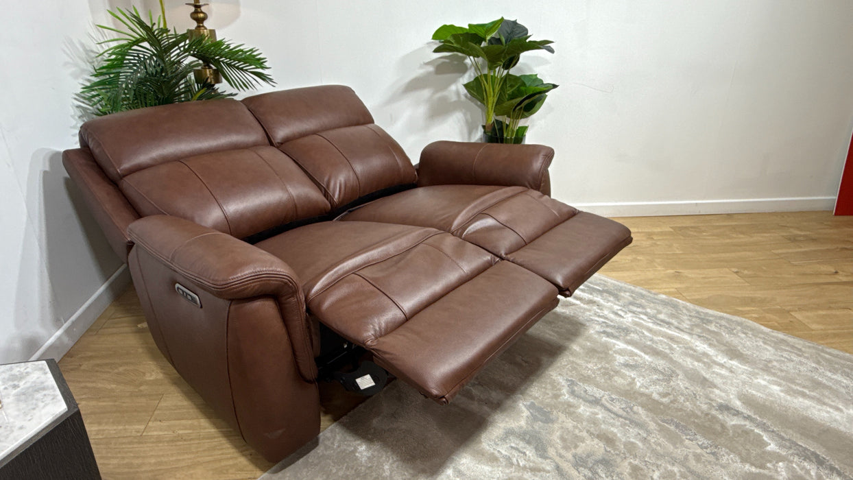 Sofology Bradie Leather 2 Seater Power Recliner/Headrest in Trusty Embossed Chestnut