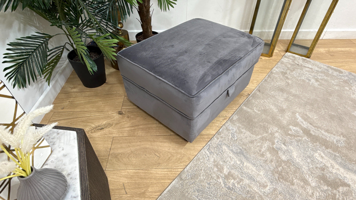 Sofology Keswick Fabric Storage Footstool in Deluxe Velvet Steel