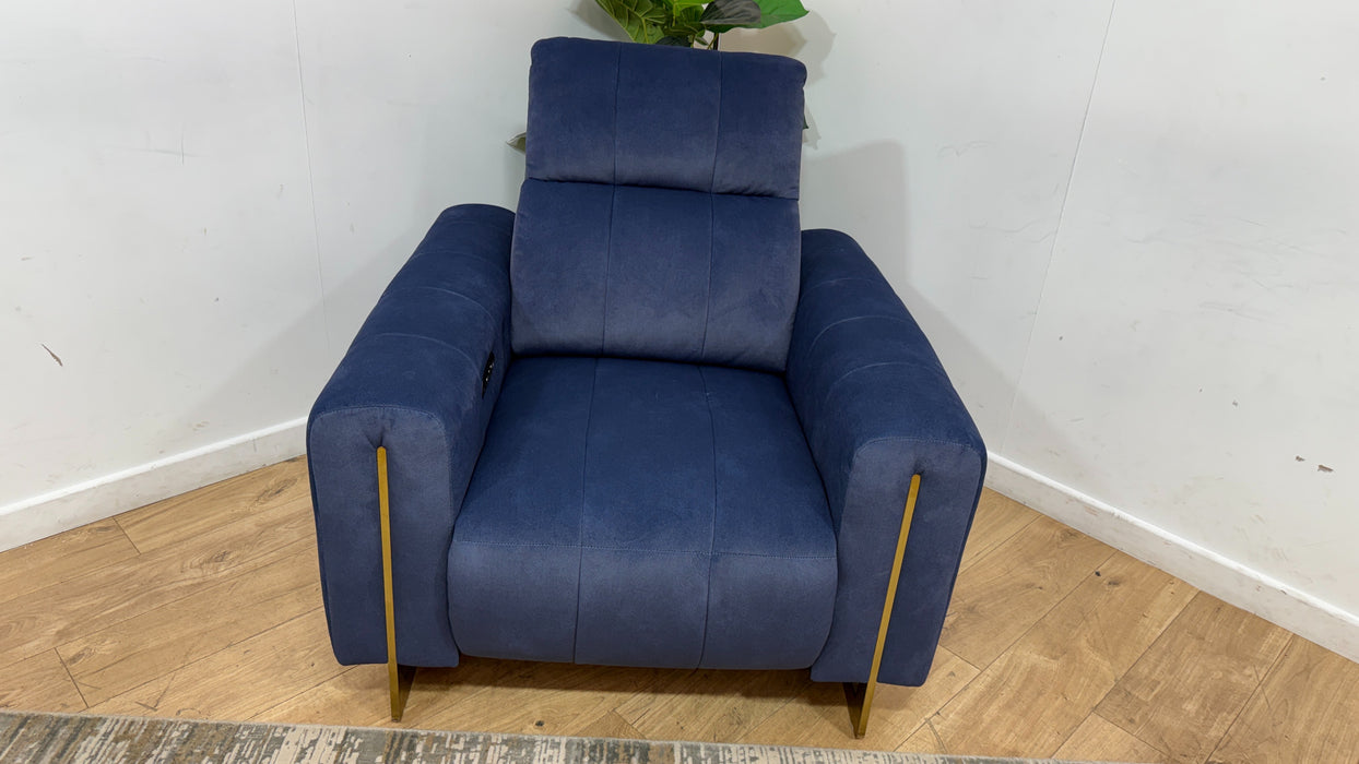Sofology Paramount Fabric Chair Power Recliner/Headrest Heated Seat Speakers in Lifestyle Flecked Navy