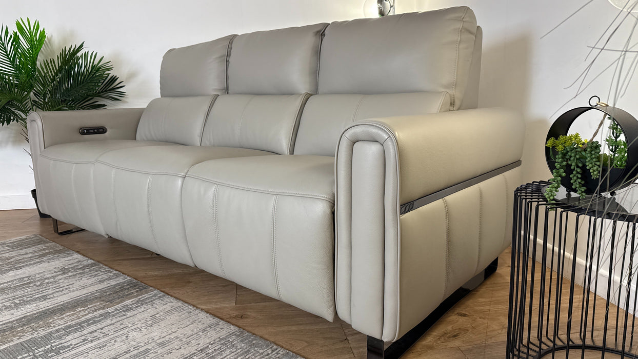 Sofology The Ravello Leather 3 Seater Power Recliner/Headrest in Trusty Embossed Light Grey
