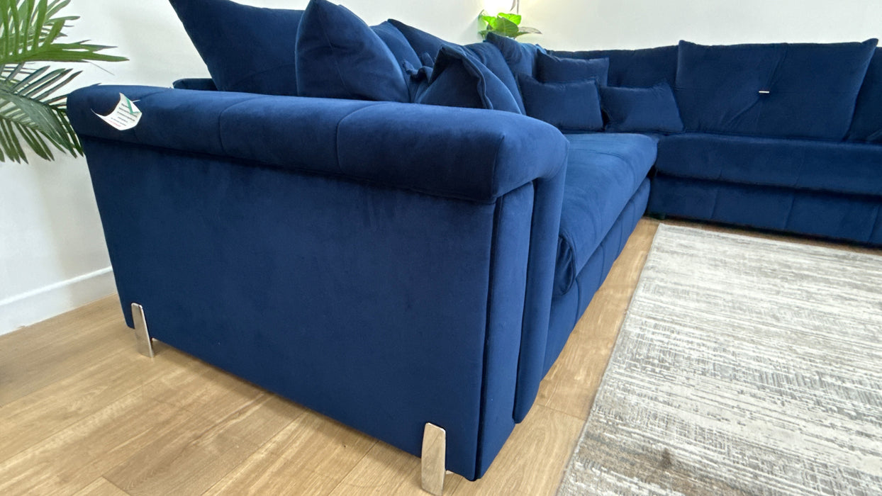 Sofology The Oscar Fabric 3 Corner 3 Silver Trim in Super Matt Velvet Navy