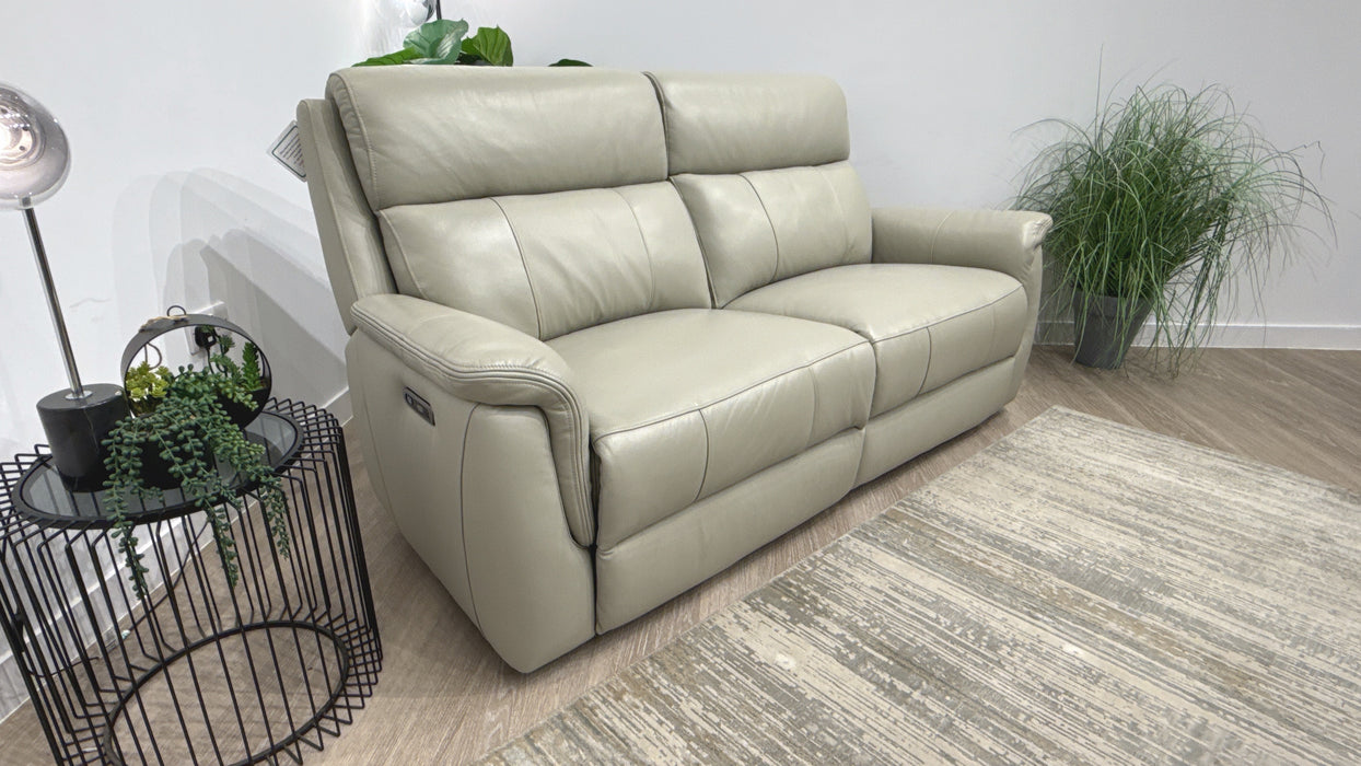 Sofology Bradie Leather 2.5 Seater Power Recliner in Trusty Embossed Light Grey