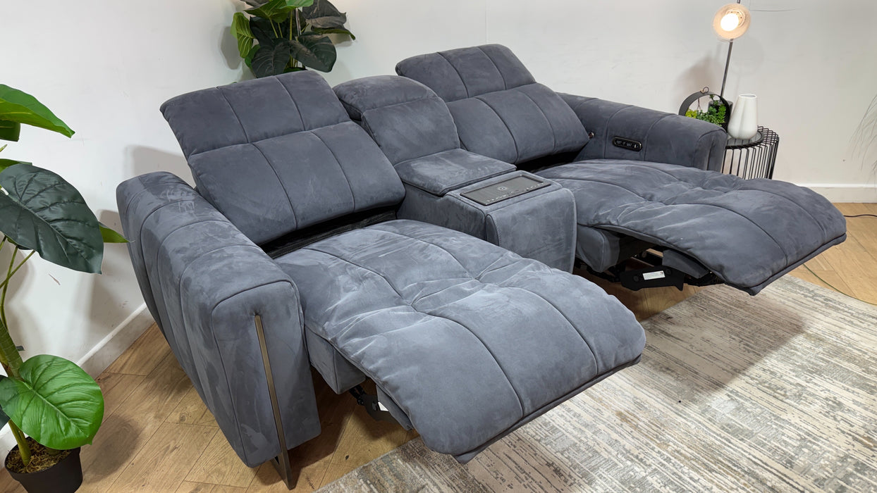 Sofology Paramount Fabric 2 Seater Console Power Recliner/Headrest Heated Seat Speakers in Lifestyle Nubuck Feel Charcoal