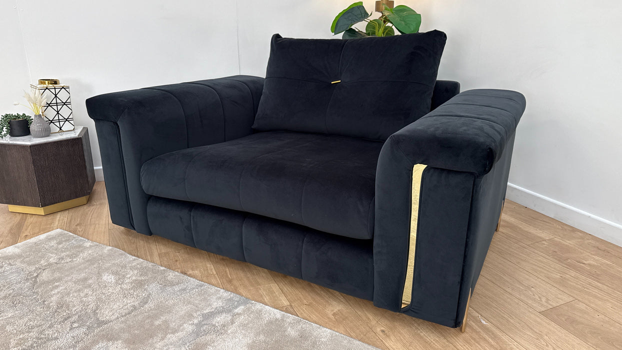 Sofology The Oscar Loveseat Gold Trim in Super Matt Velvet Black