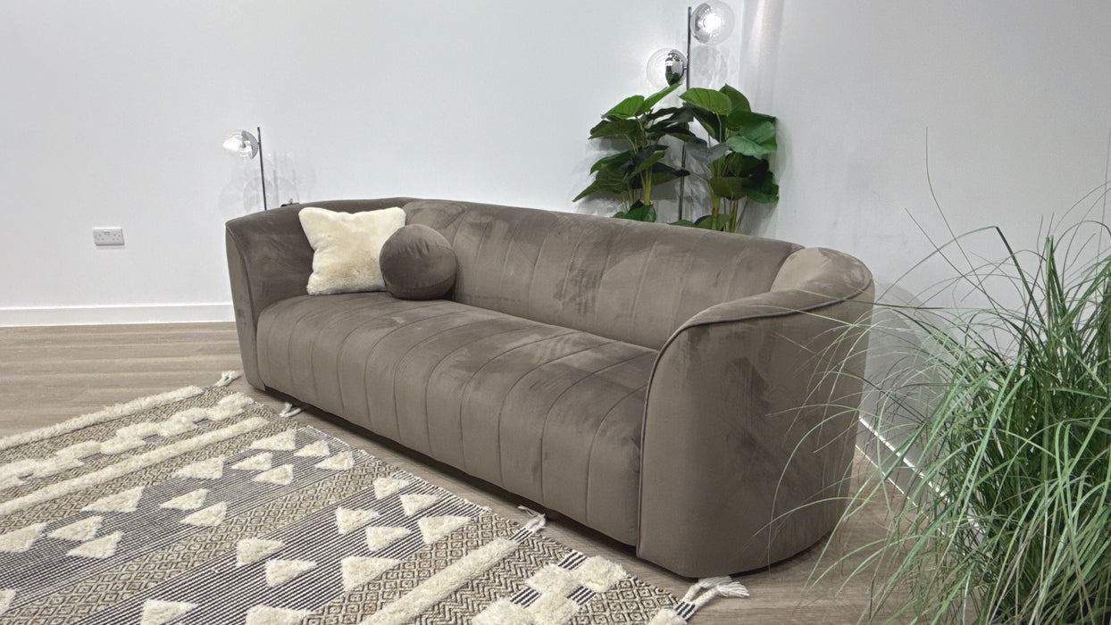 Sofology Fitzrovia Fabric 4 Seater Dark Wood Trim in Matt Velvet Mole Mix