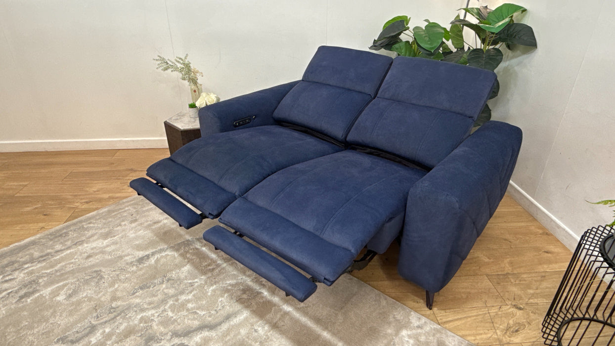 Sofology Allure Fabric 2 Seater Power Recliner/Headrest Heated Seats in Lifestyle Flecked Navy