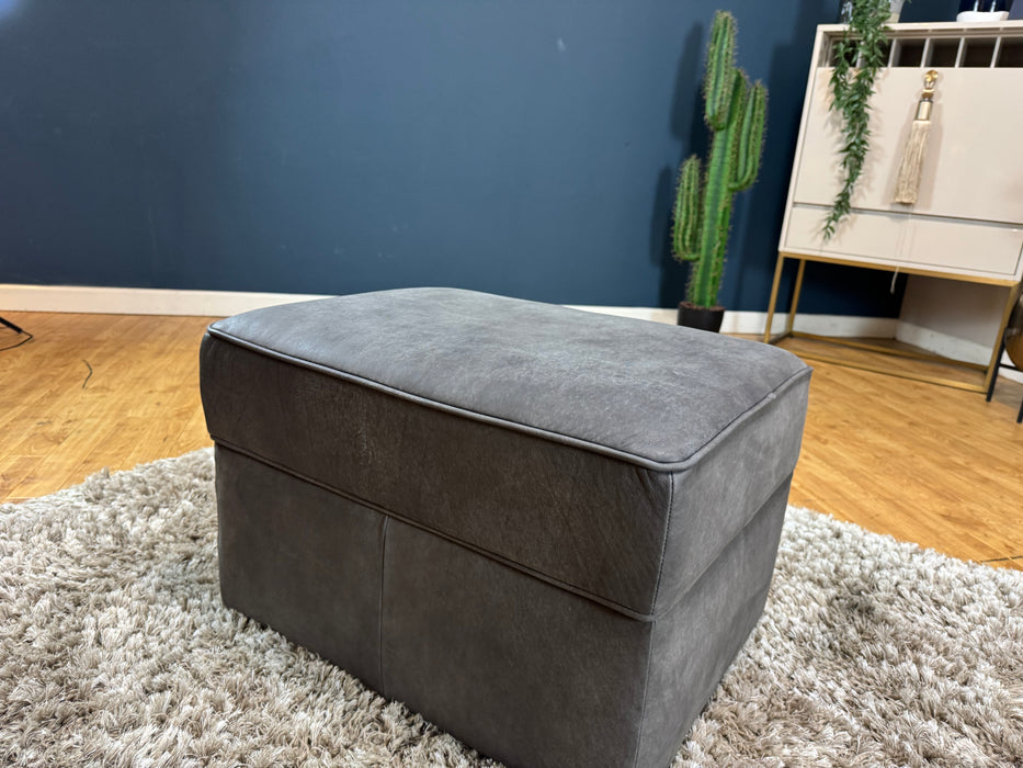 Bartello Leather Storage Footstool Character Charcoal (WA2)