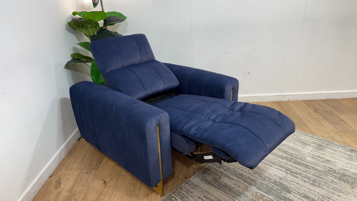 Sofology Paramount Fabric Chair Power Recliner/Headrest Heated Seat Speakers in Lifestyle Flecked Navy