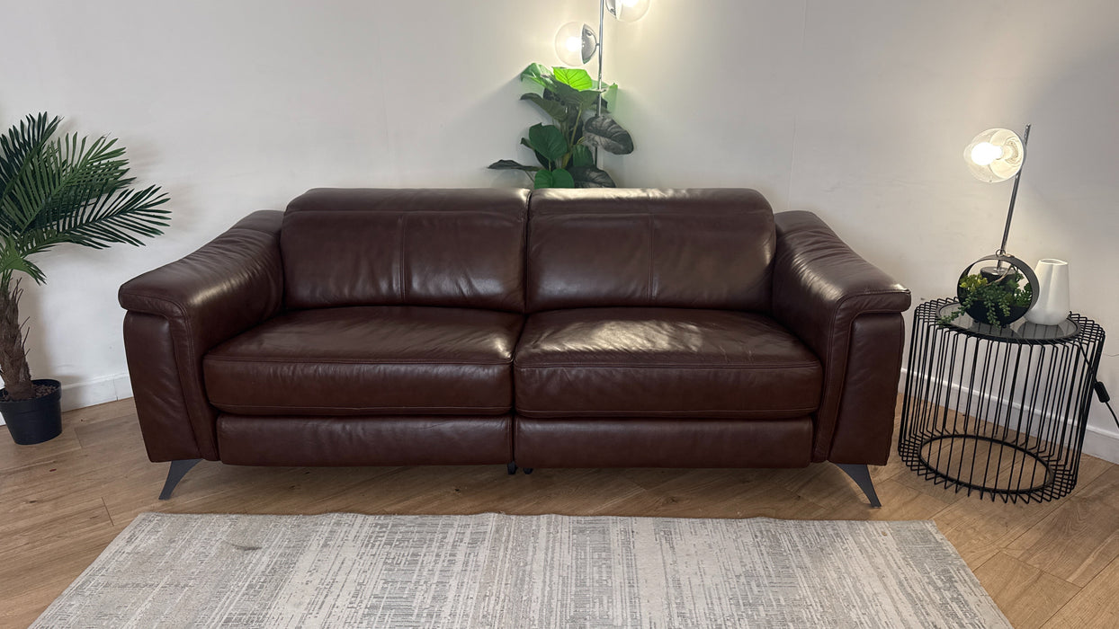 Sofology Ezra Leather 3 Seater Power Recliner/Headrest in Chocolate