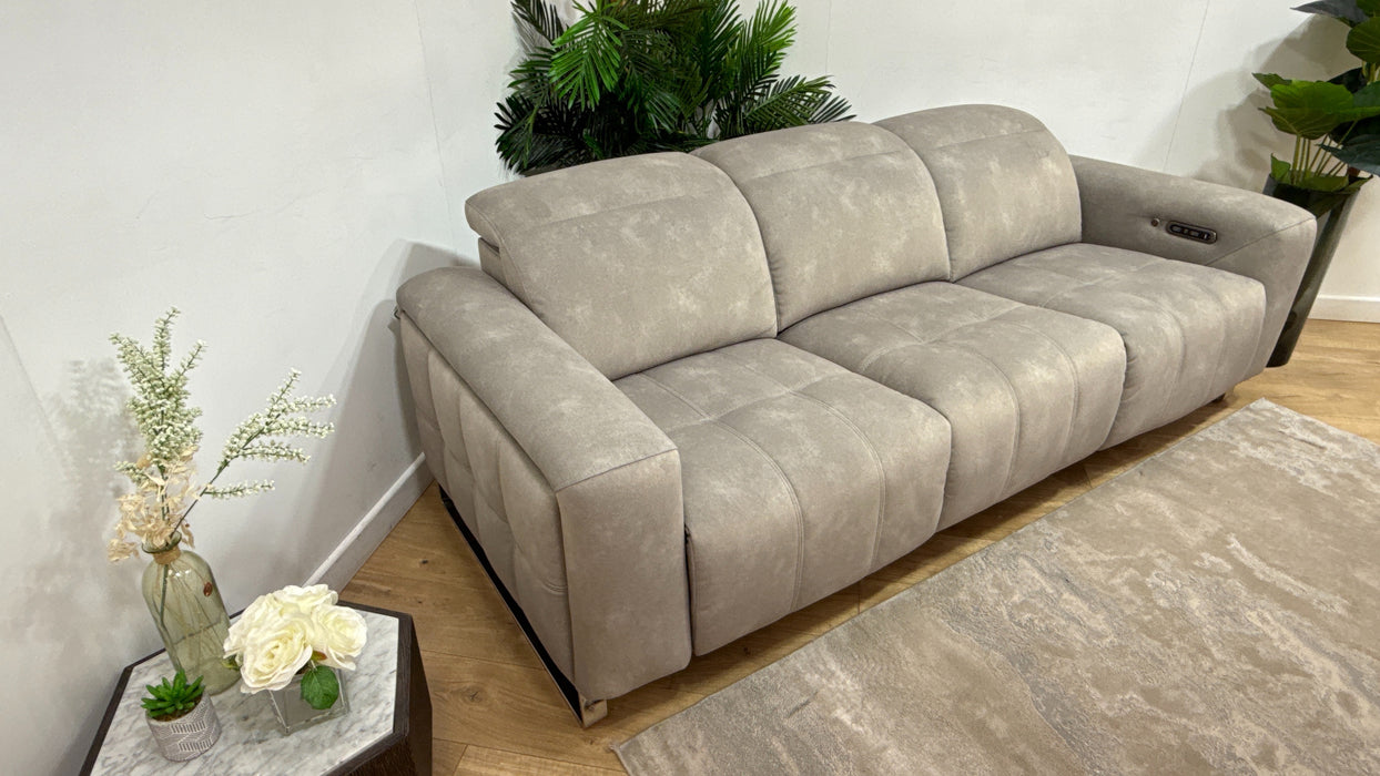 Sofology Marvella Fabric 3 Seater Power Recliner/Headrest Heated Seats in Lifestyle Flecked Stone