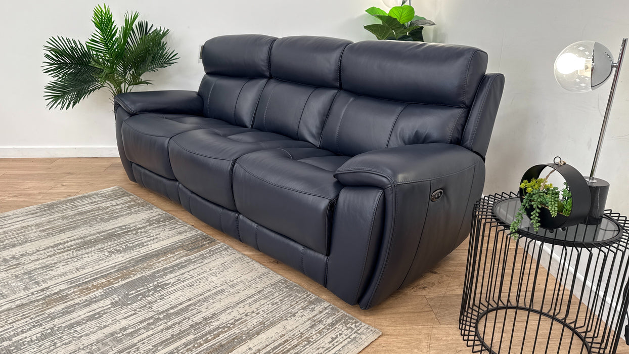 Sofology The Radleigh 3 Seater Recliner in Trusty Soft Sheen Leather Navy Blue