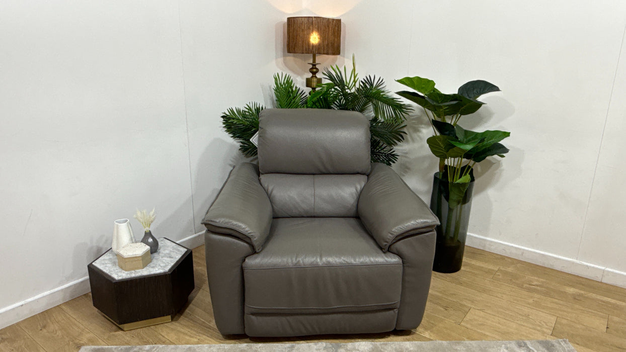 Sofology Hugo Leather Chair Power Recliner/Headrest in Trusty Embossed Elephant