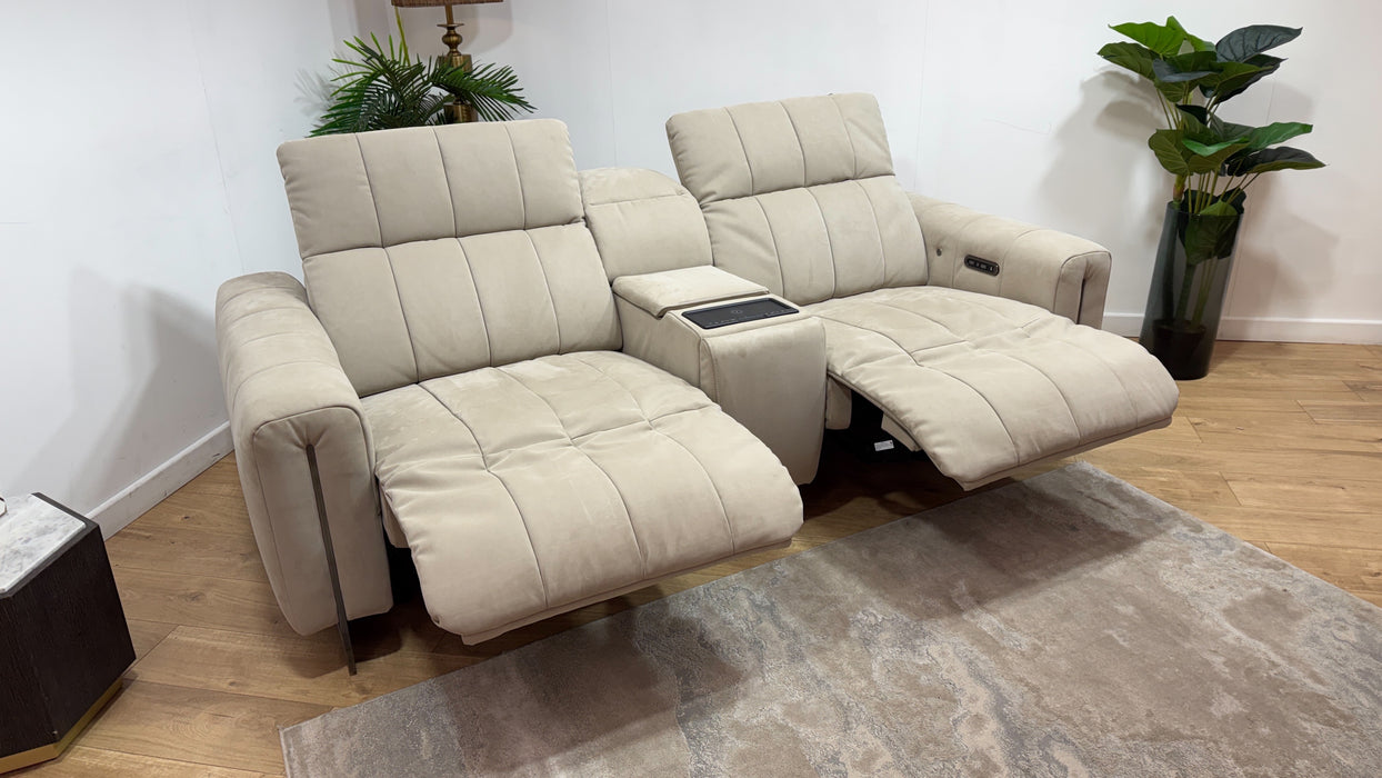 Sofology Paramount Fabric 2.5 Seater Console Power Recliner/Headrest Heated Seat Speakers in Lifestyle Nubuck Feel Stone